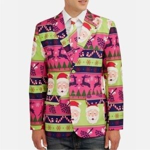 Christmas novelty Santa print blazer M holiday festive ugly sweater party X-mas